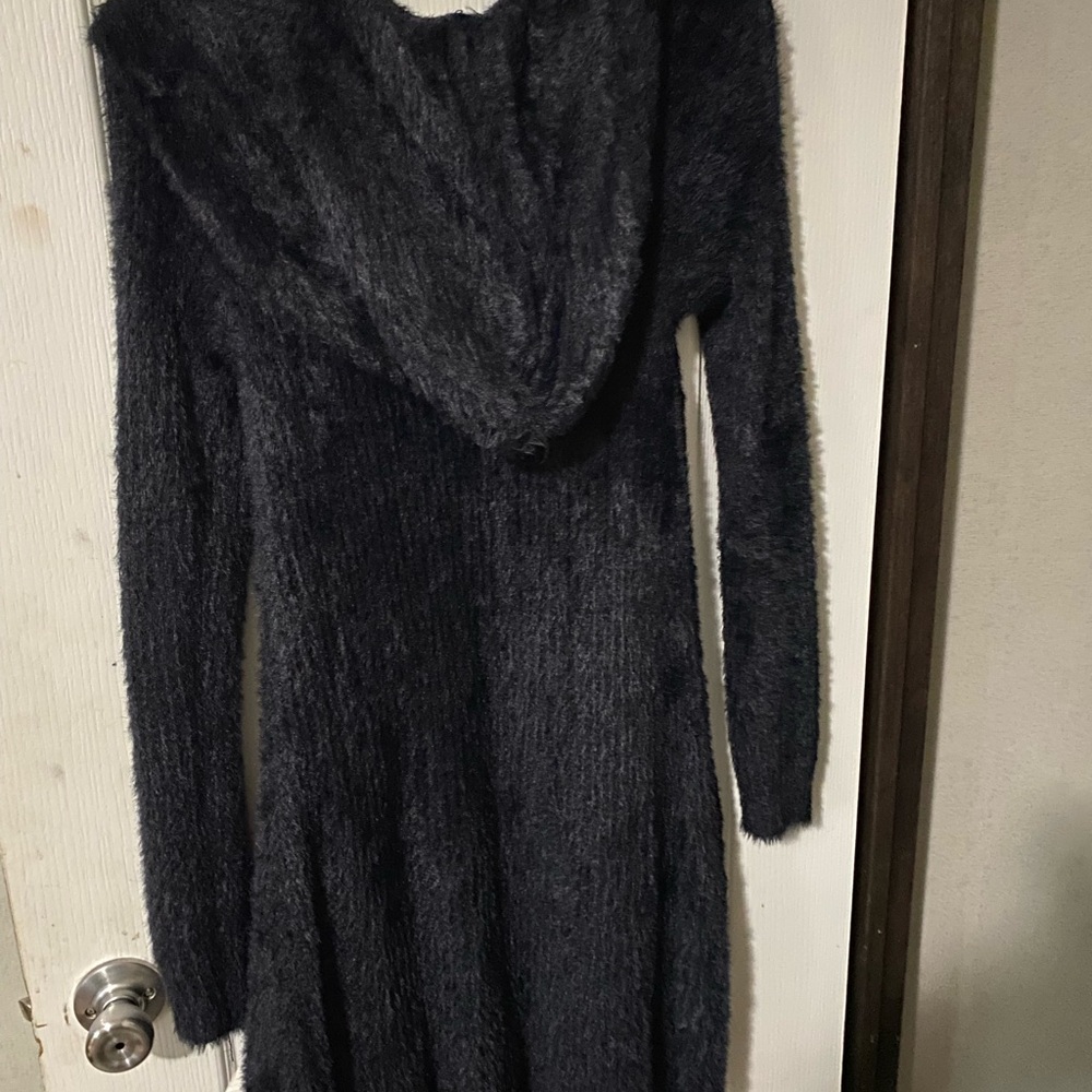 Women's Black Fuzzy Hooded Coat